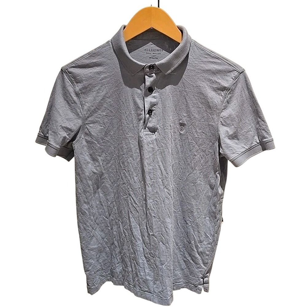All Saints Mens Polo Shirt Medium Shirt‎ Sleeve Slim Fit Organic Cotton